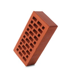 One red brick isolated on white. Building material Photo of One red brick isolated on white. Building material
