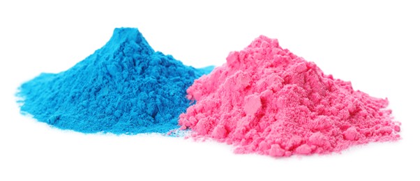 Colorful powder dyes on white background. Holi festival Photo of Colorful powder dyes on white background. Holi festival