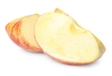 Fresh ripe red cut apple isolated on white Photo of Fresh ripe red cut apple isolated on white