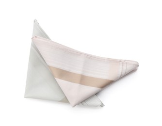 Stylish handkerchiefs isolated on white, top view Photo of Stylish handkerchiefs isolated on white, top view