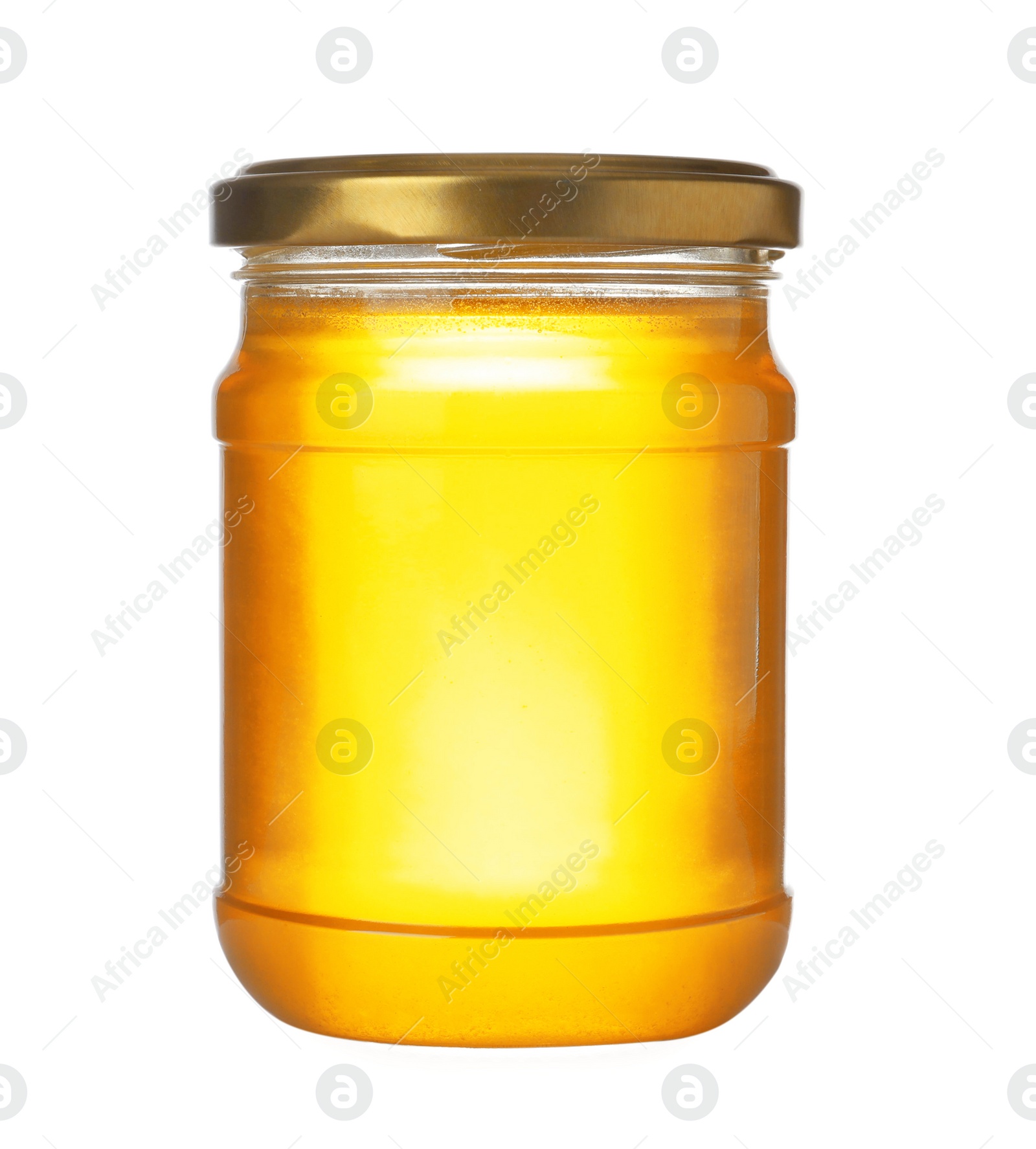 Jar with organic honey isolated on white Photo of Jar with organic honey isolated on white
