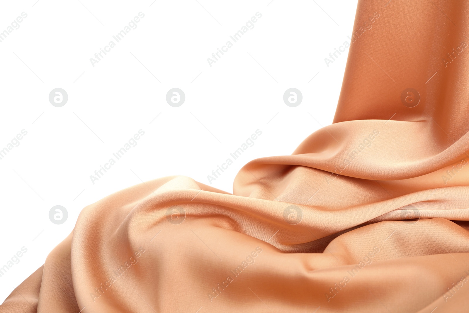 Photo of Beautiful delicate peach silk isolated on white