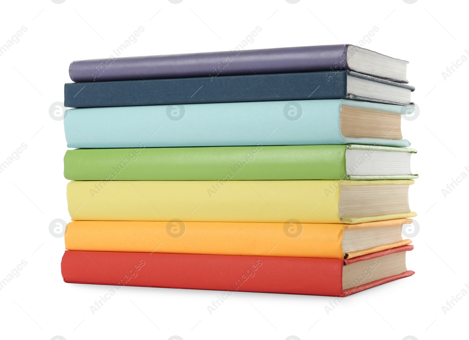 Photo of Many colorful hardcover books on white background