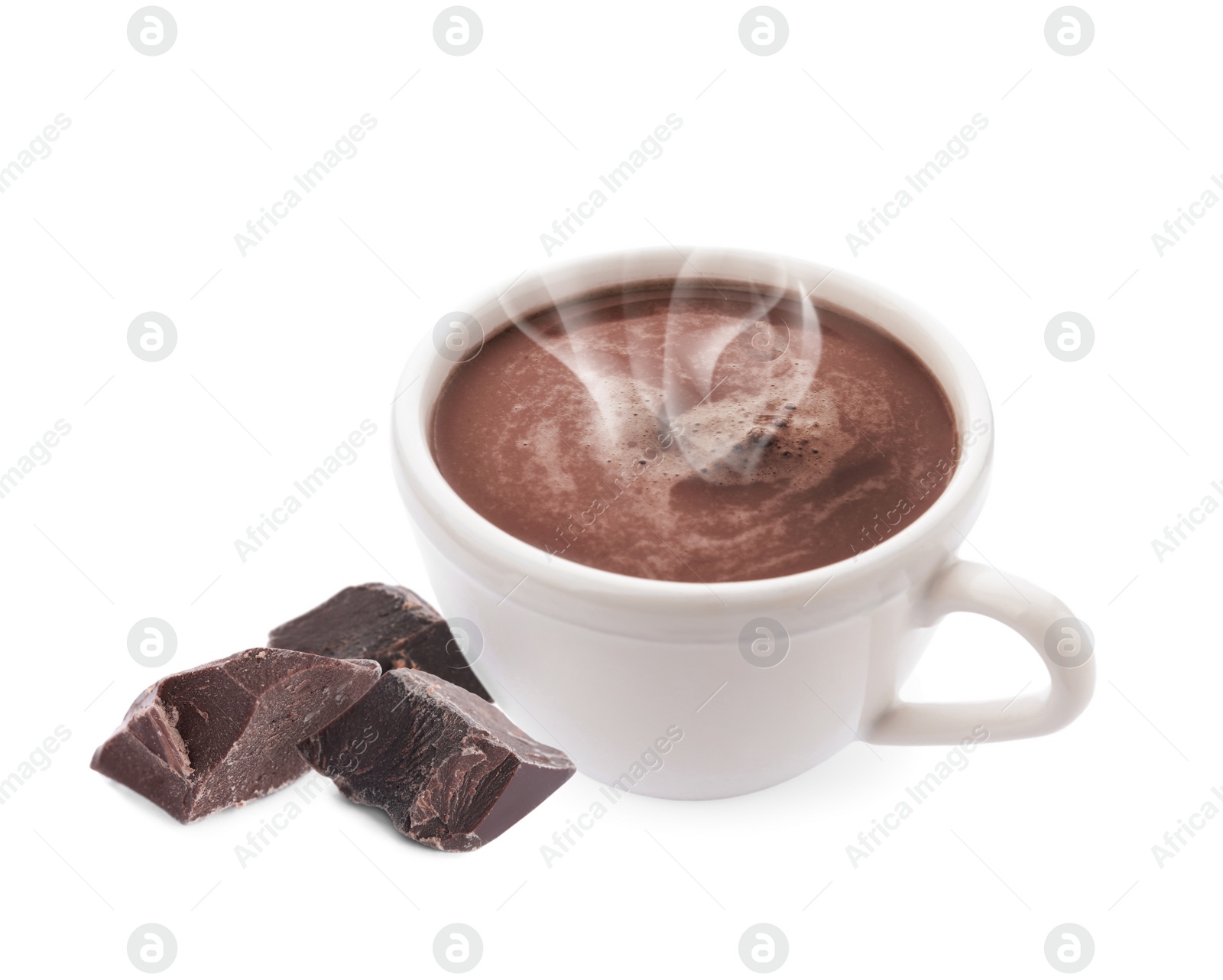 Image of Cup of delicious hot chocolate on white background 