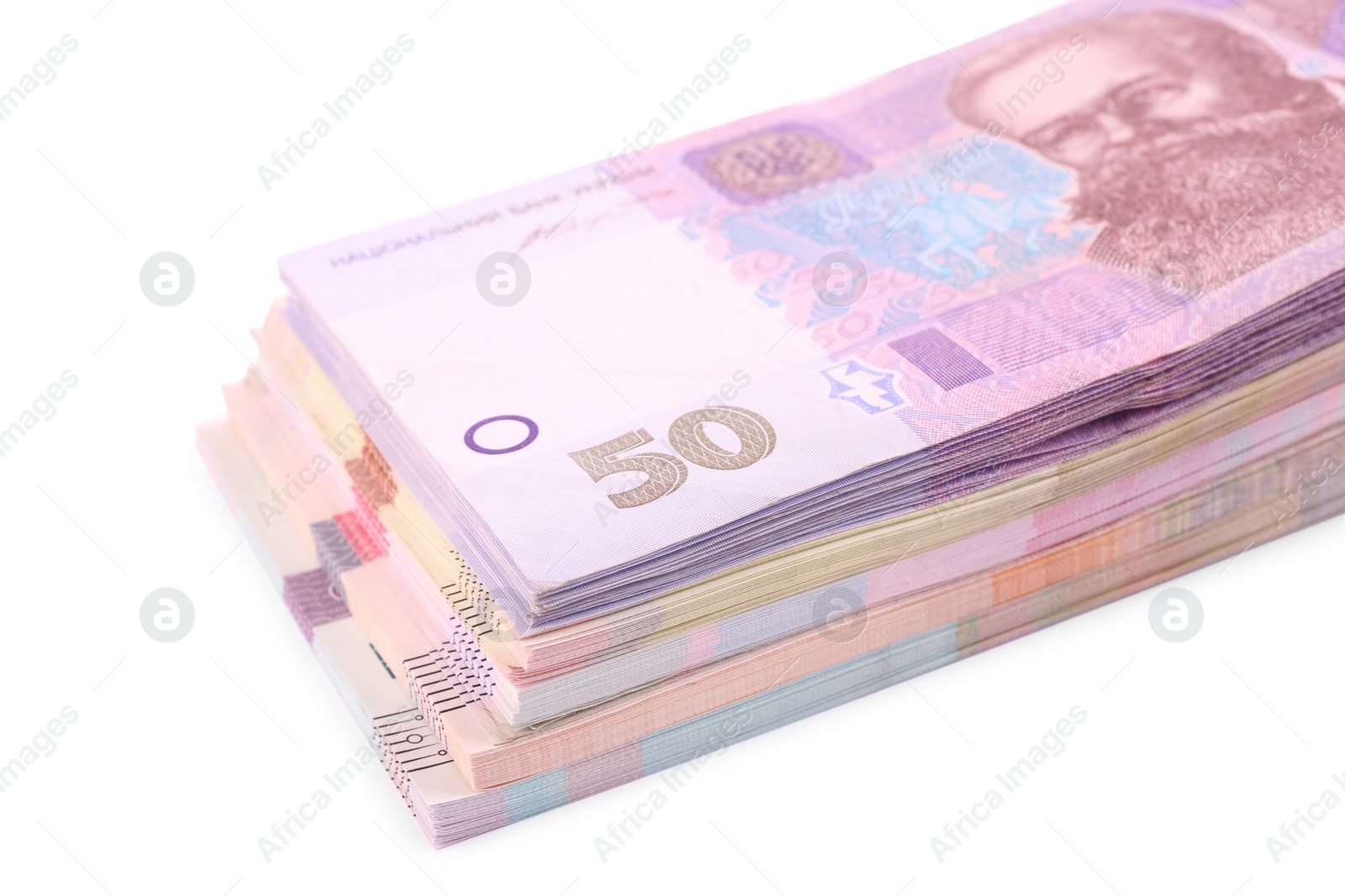 Ukrainian money on white background. National currency Photo of Ukrainian money on white background. National currency