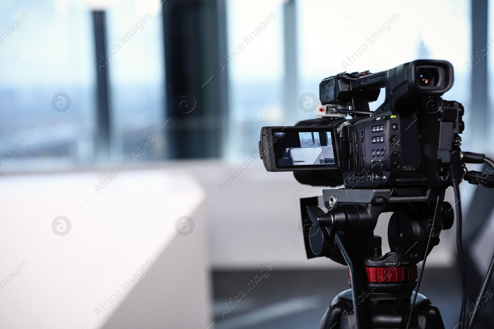 Modern video recording studio, focus on camera Photo of Modern video recording studio, focus on camera