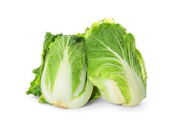 Fresh ripe Chinese cabbages on white background Photo of Fresh ripe Chinese cabbages on white background