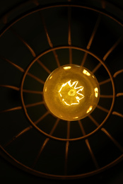 Stylish metallic pendant lamp with Edison light bulb indoors, bottom view Image of Stylish metallic pendant lamp with Edison light bulb indoors, bottom view