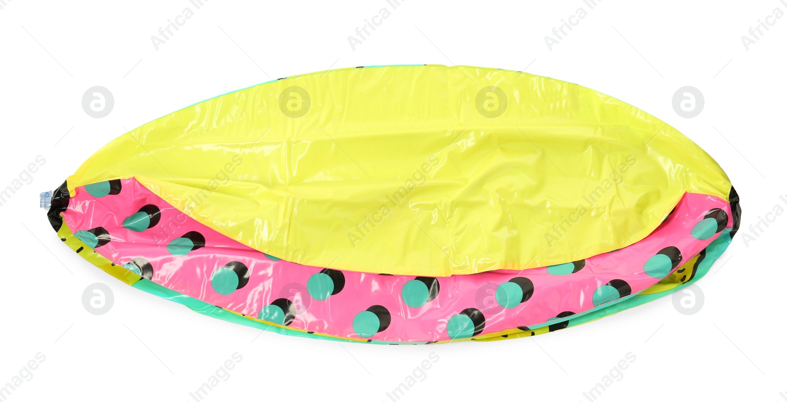 Deflated beach ball with pattern isolated on white Photo of Deflated beach ball with pattern isolated on white