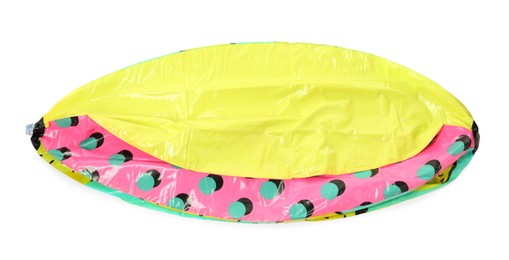 Deflated beach ball with pattern isolated on white Photo of Deflated beach ball with pattern isolated on white