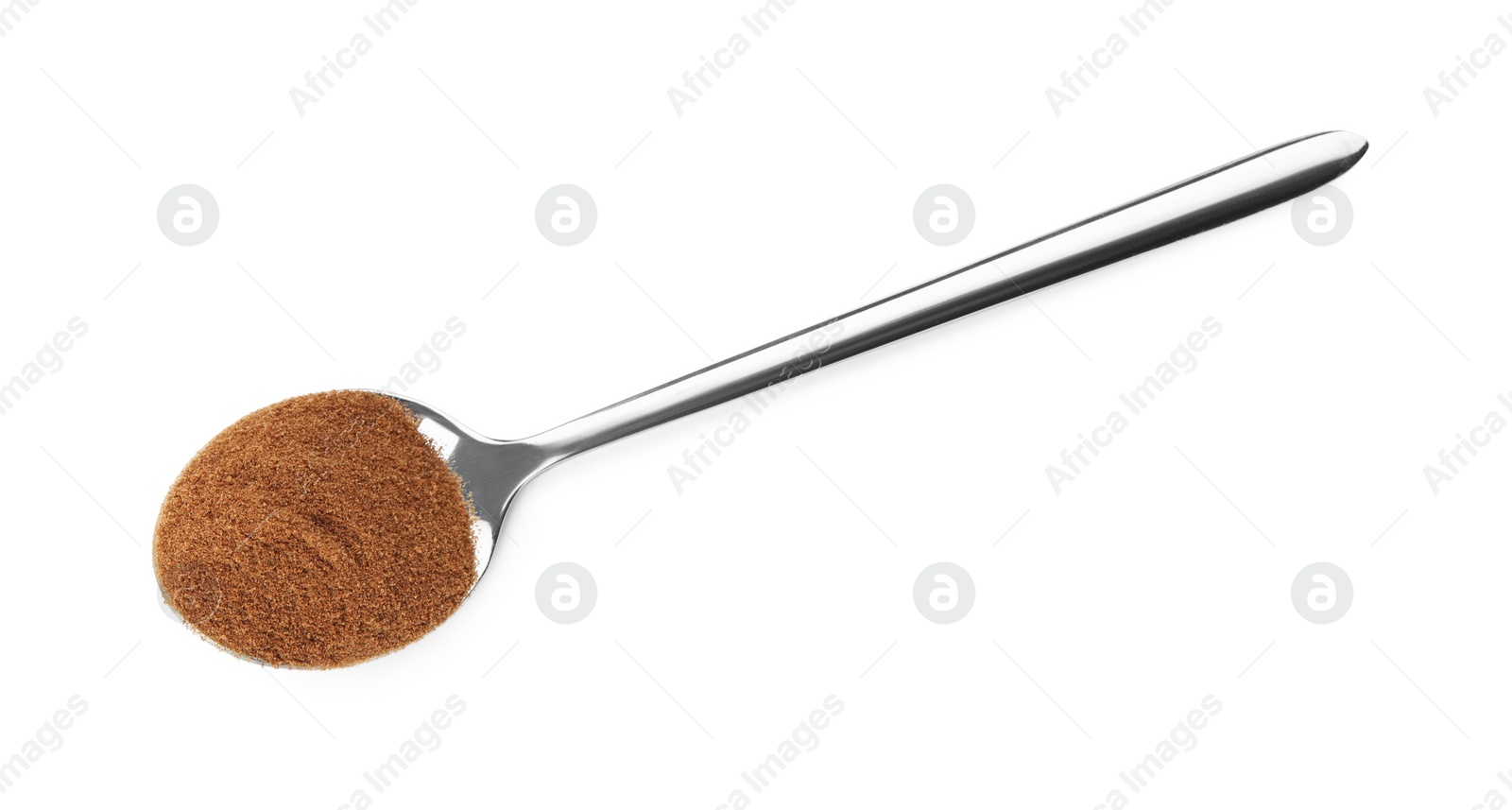 Spoon of chicory powder isolated on white, top view Photo of Spoon of chicory powder isolated on white, top view