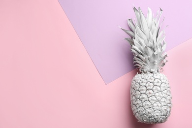 White pineapple on color background, top view with space for text. Creative concept Photo of White pineapple on color background, top view with space for text. Creative concept