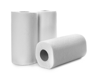 Rolls of paper tissues on white background Photo of Rolls of paper tissues on white background