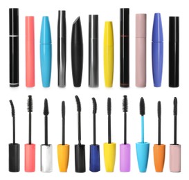 Set with different mascaras on white background Image of Set with different mascaras on white background