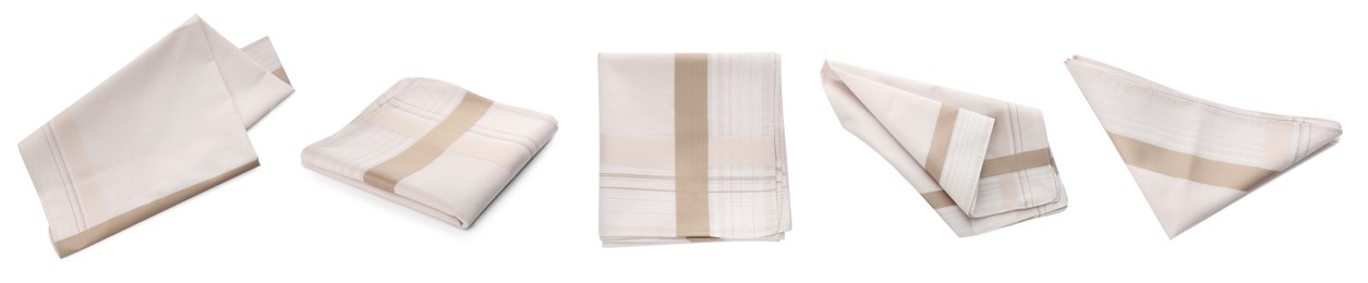 Set with handkerchiefs on white background. Banner design Image of Set with handkerchiefs on white background. Banner design