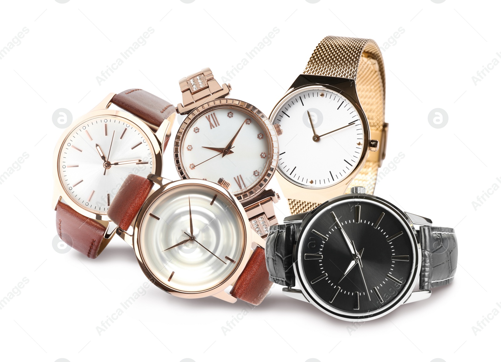 Collage of stylish watches on white background Image of Collage of stylish watches on white background