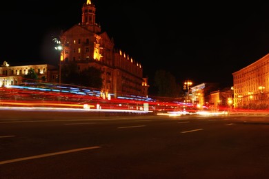 Beautiful view of night cityscape with light trail Photo of Beautiful view of night cityscape with light trail