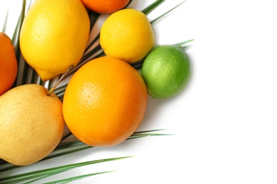 Set of fresh tropical fruits on white background Photo of Set of fresh tropical fruits on white background