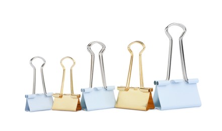 Different colorful binder clips on white background. Stationery item Photo of Different colorful binder clips on white background. Stationery item