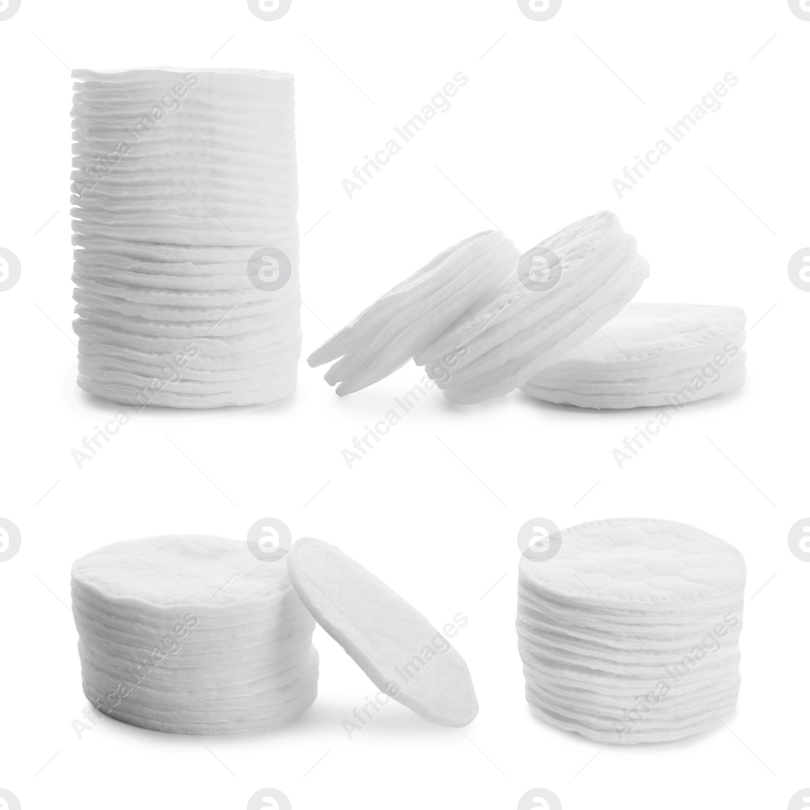 Image of Set with soft cotton pads on white background