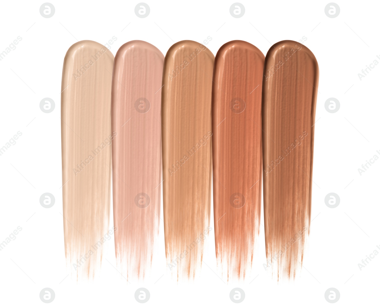 Different shades of liquid skin foundation on white background, top view Image of Different shades of liquid skin foundation on white background, top view