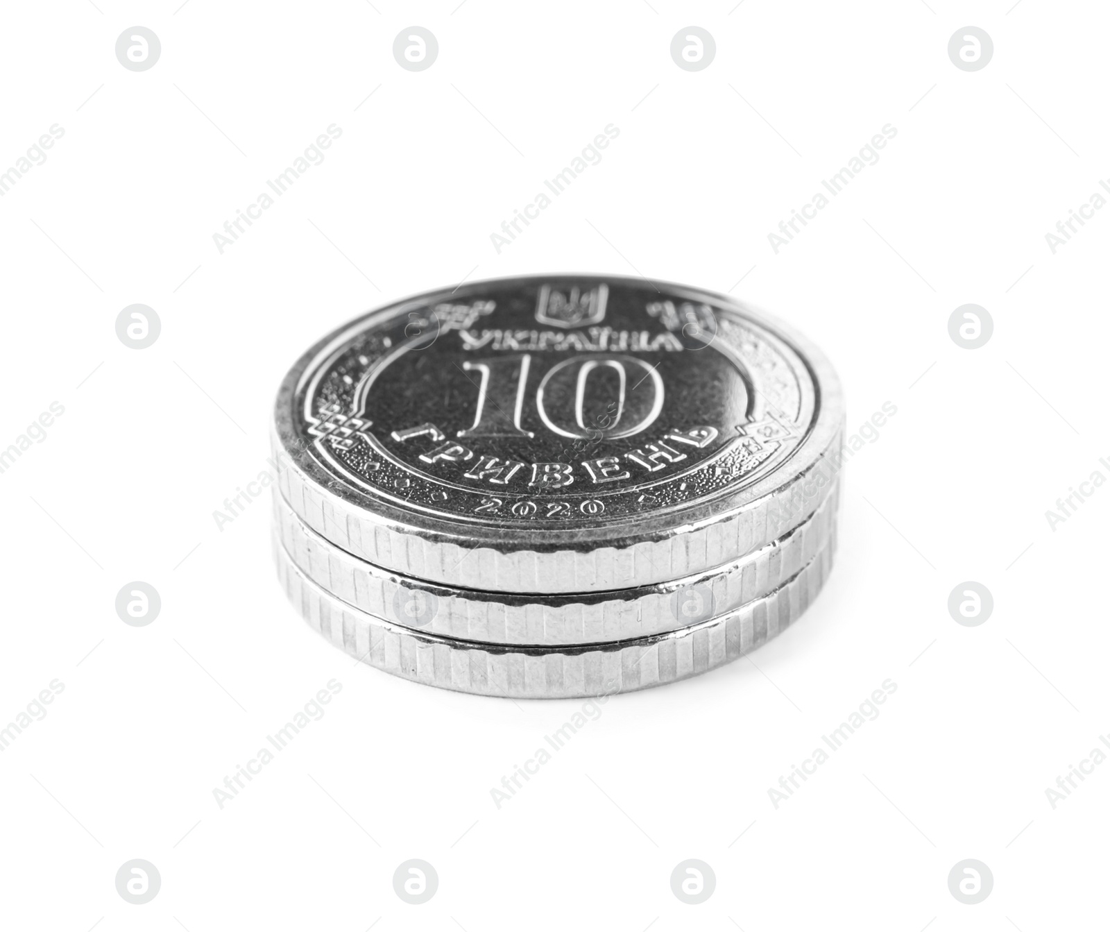 Ukrainian coins isolated on white. National currency Photo of Ukrainian coins isolated on white. National currency