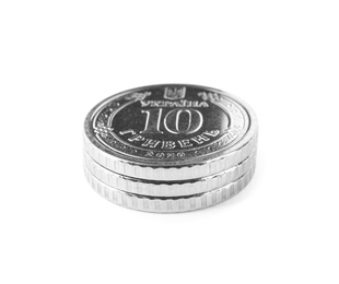 Ukrainian coins isolated on white. National currency Photo of Ukrainian coins isolated on white. National currency