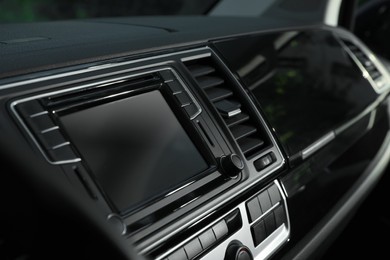 View of dashboard with navigation system in modern car Photo of View of dashboard with navigation system in modern car