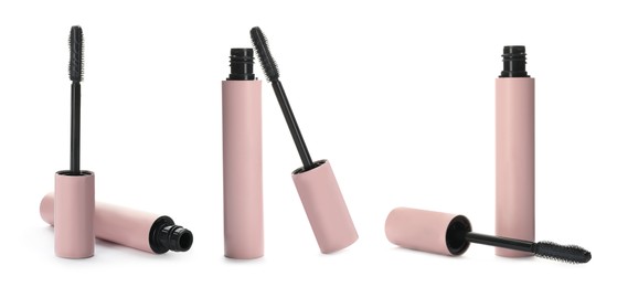 Set with mascaras on white background. Banner design Image of Set with mascaras on white background. Banner design