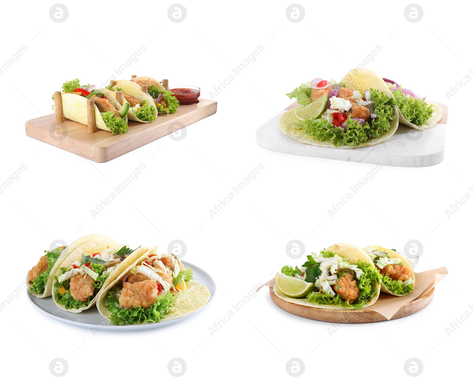 Set of delicious fresh fish tacos on white background Image of Set of delicious fresh fish tacos on white background