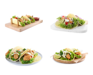 Set of delicious fresh fish tacos on white background Image of Set of delicious fresh fish tacos on white background