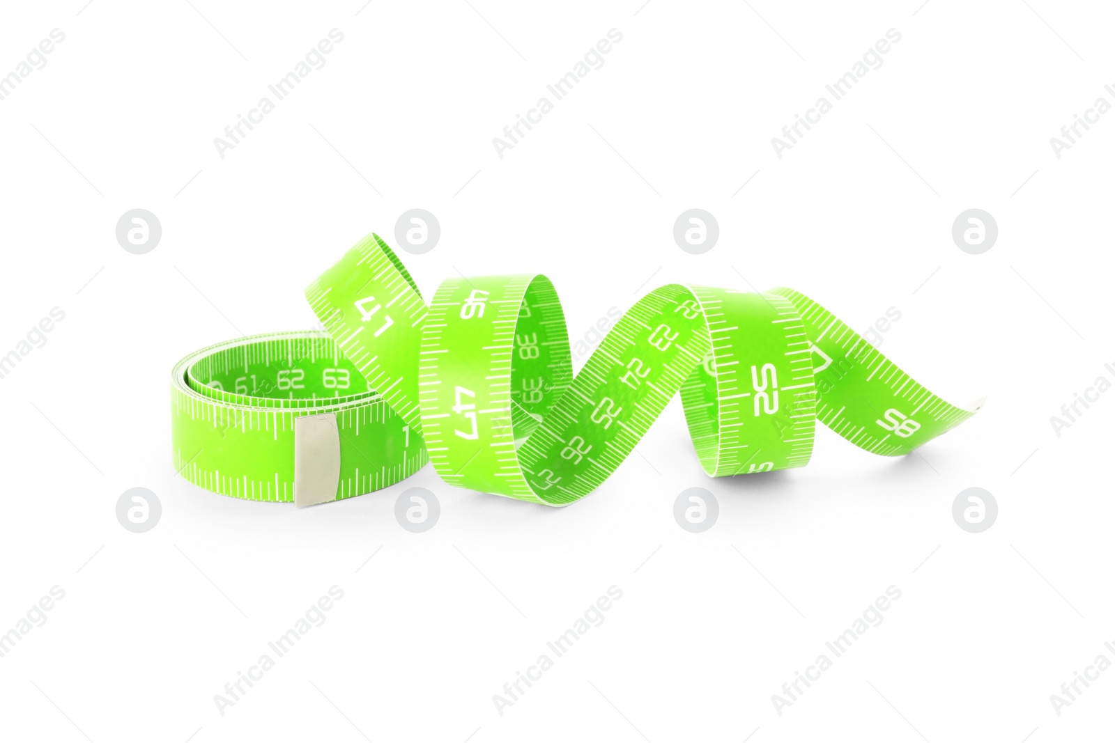 New green measuring tape isolated on white Photo of New green measuring tape isolated on white