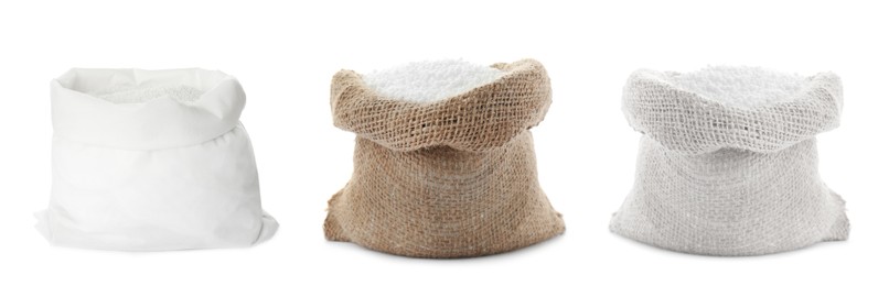 Set with ammonium nitrate pellets in bags on white background, banner design. Mineral fertilizer Image of Set with ammonium nitrate pellets in bags on white background, banner design. Mineral fertilizer