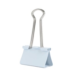 One binder clip isolated on white. Stationery item Photo of One binder clip isolated on white. Stationery item