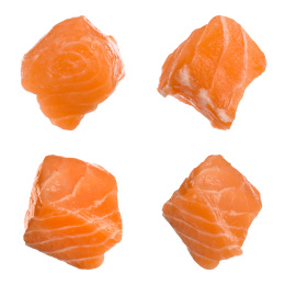 Set with pieces of fresh raw salmon on white background. Fish delicacy Image of Set with pieces of fresh raw salmon on white background. Fish delicacy