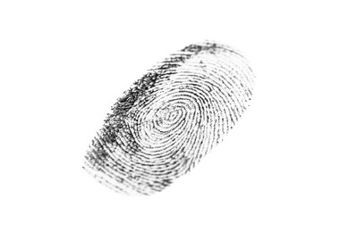 Black fingerprint made with ink on white background Photo of Black fingerprint made with ink on white background