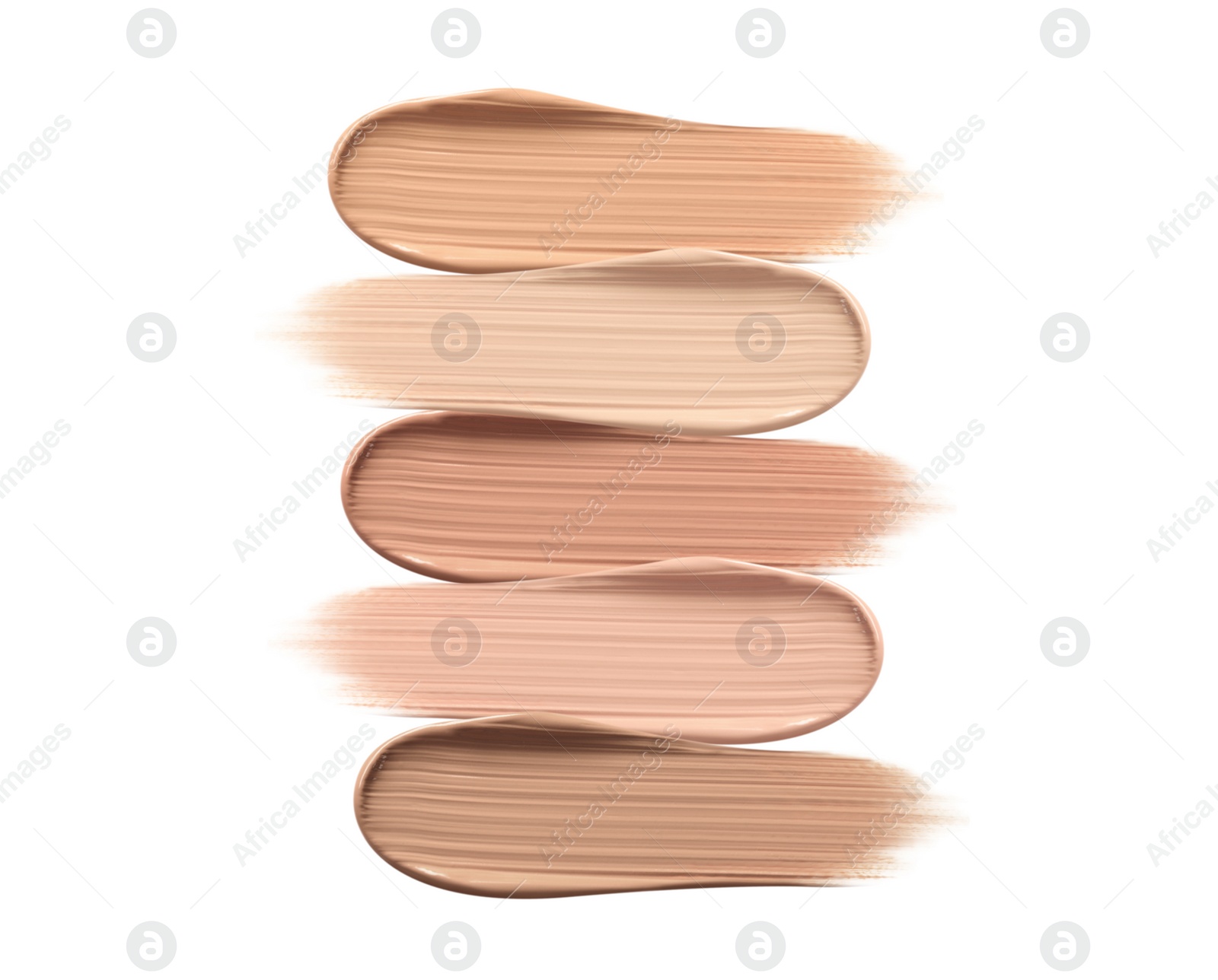 Different shades of liquid skin foundation on white background, top view Image of Different shades of liquid skin foundation on white background, top view