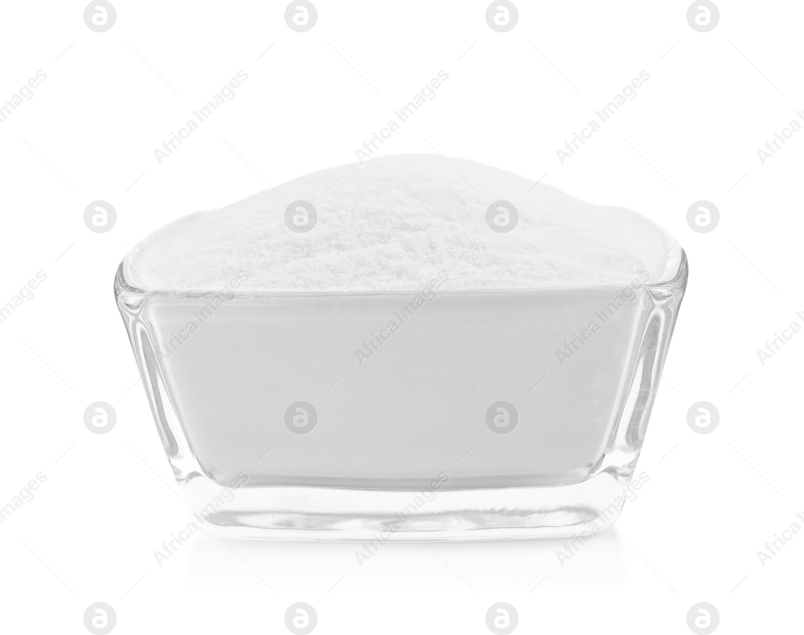 Glass bowl with baking soda isolated on white Photo of Glass bowl with baking soda isolated on white