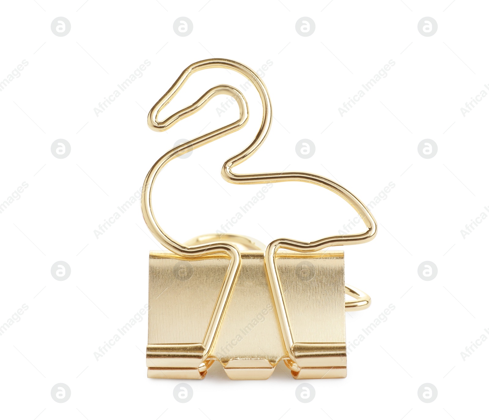 Photo of Flamingo shaped binder clip isolated on white. Stationery item