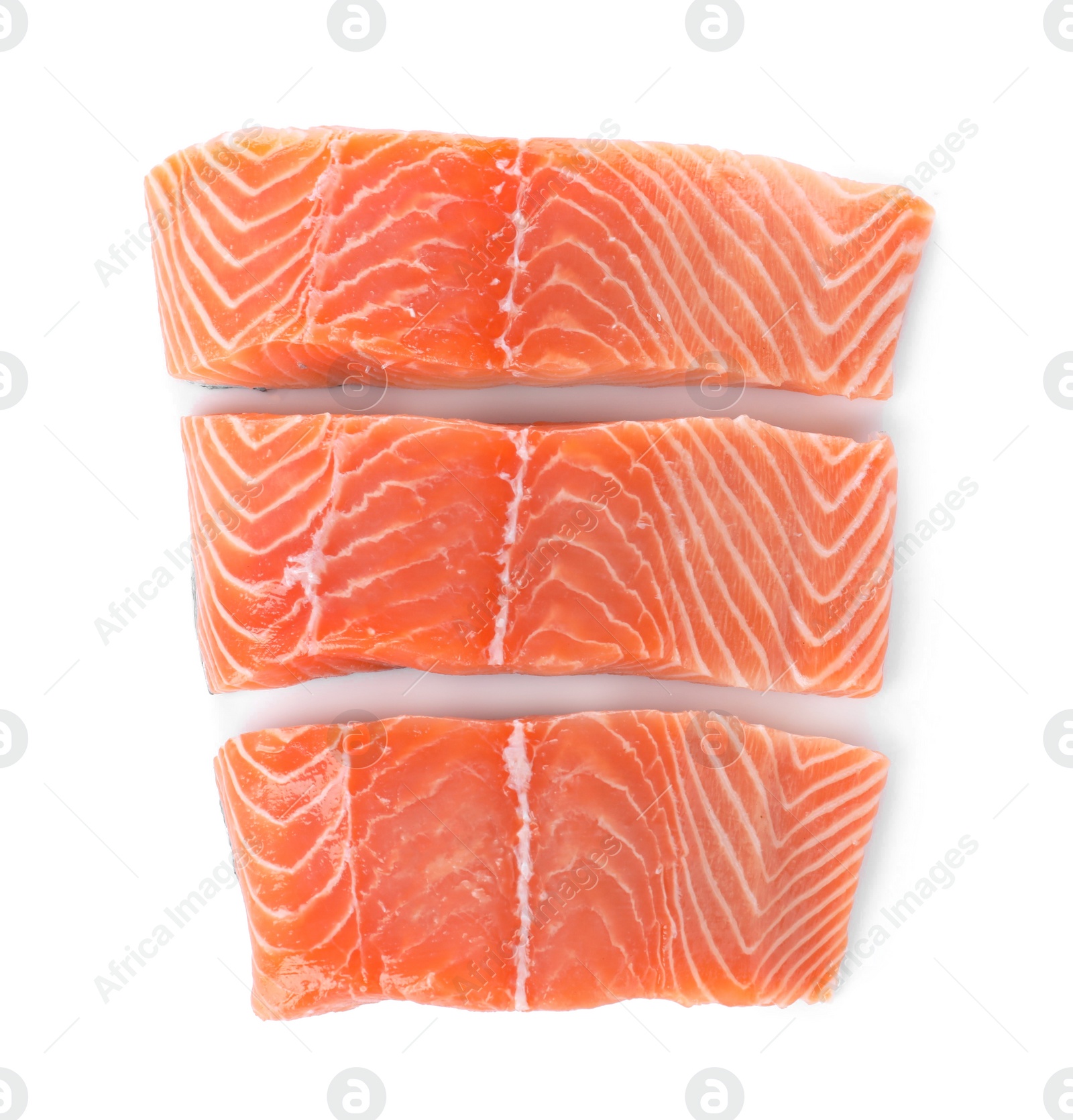 Fresh raw salmon on white background, top view. Fish delicacy Photo of Fresh raw salmon on white background, top view. Fish delicacy