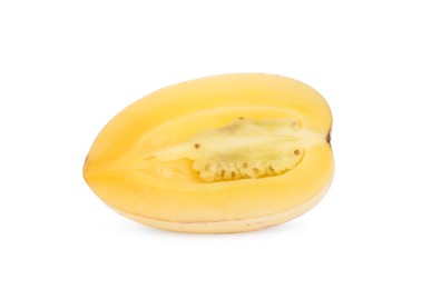 Half of fresh ripe pepino melon isolated on white Photo of Half of fresh ripe pepino melon isolated on white