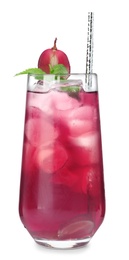 Delicious grape soda water isolated on white. Refreshing drink Photo of Delicious grape soda water isolated on white. Refreshing drink