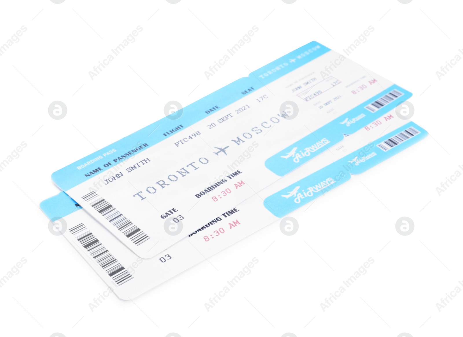 Tickets isolated on white. Travel agency concept Photo of Tickets isolated on white. Travel agency concept