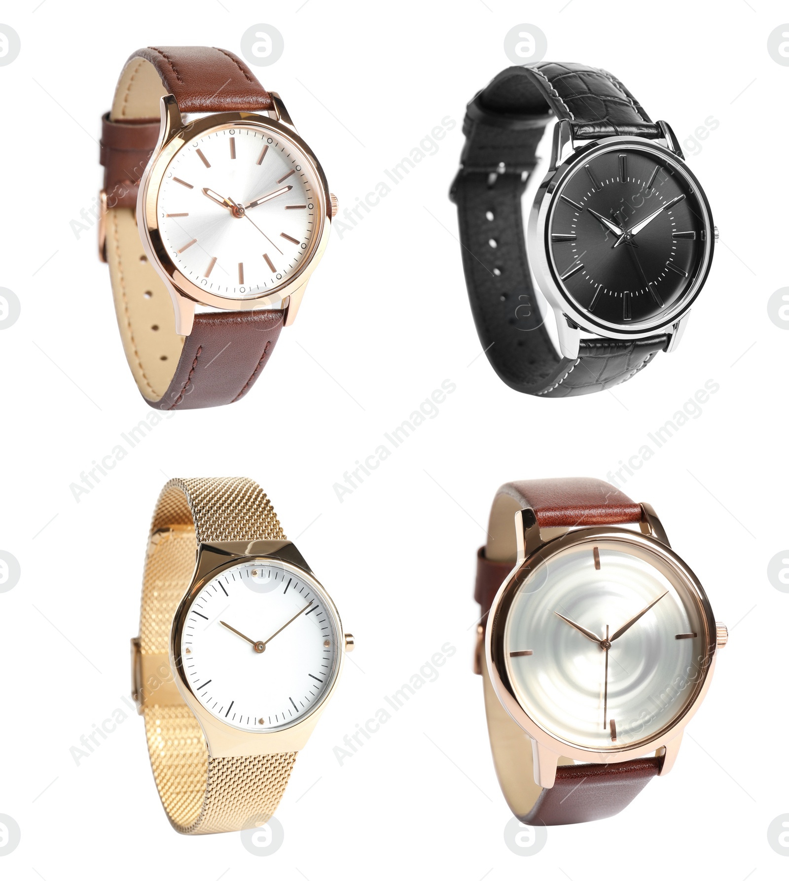 Collage of stylish watches on white background Image of Collage of stylish watches on white background
