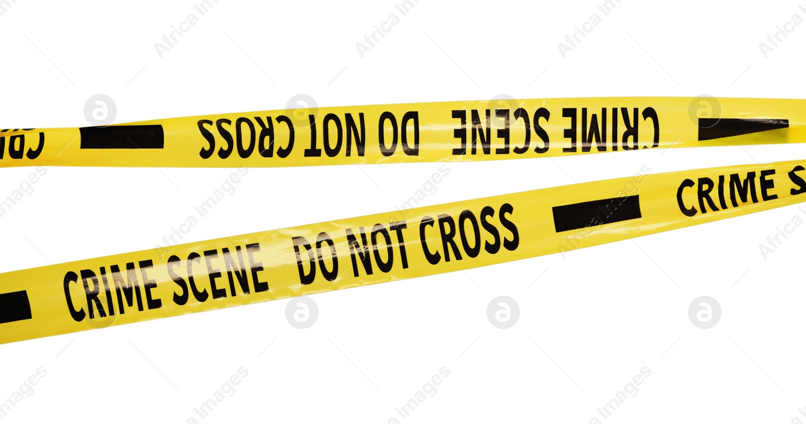 Yellow crime scene tapes isolated on white Photo of Yellow crime scene tapes isolated on white