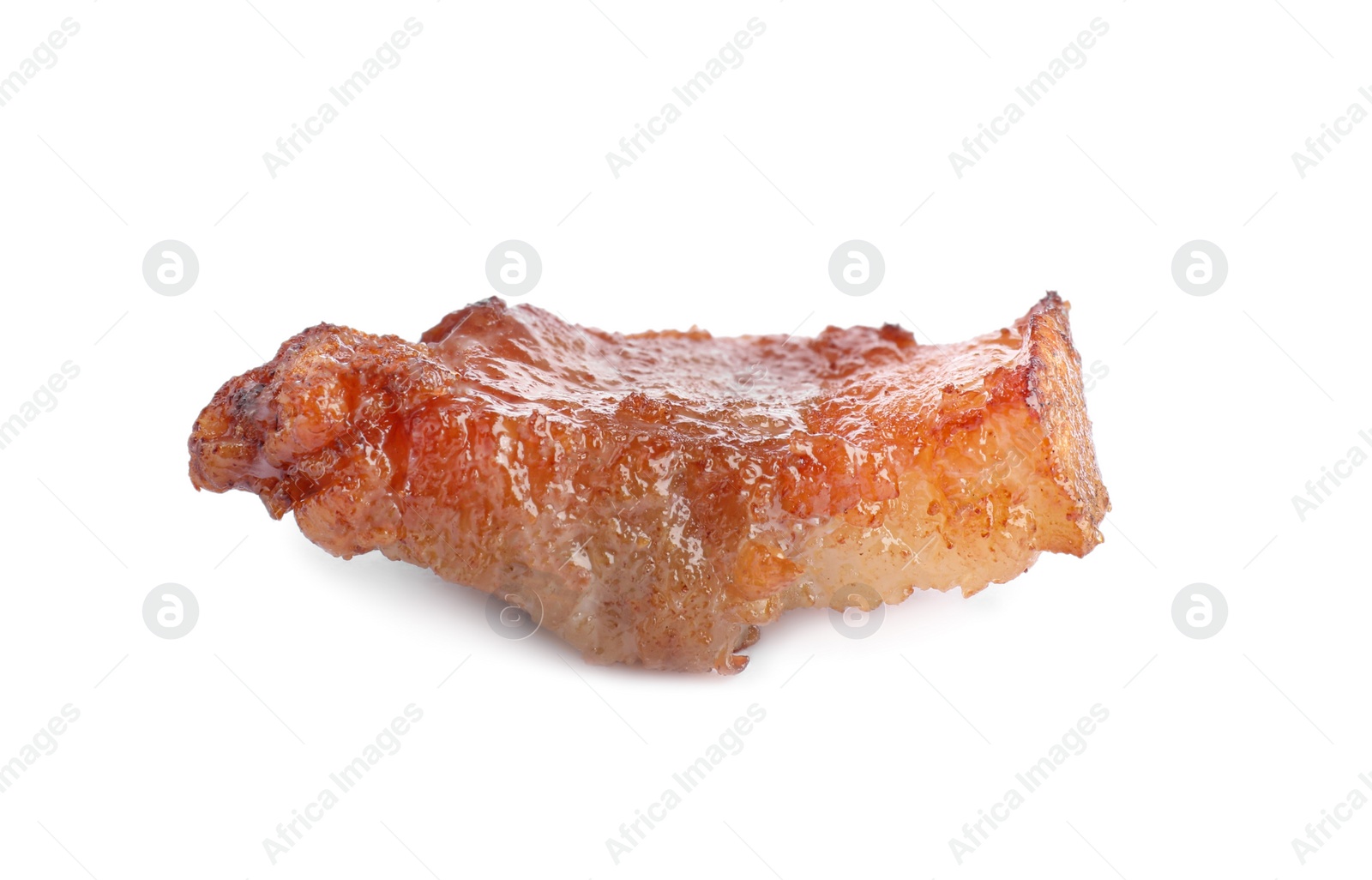 Tasty fried crackling isolated on white. Cooked pork lard Photo of Tasty fried crackling isolated on white. Cooked pork lard