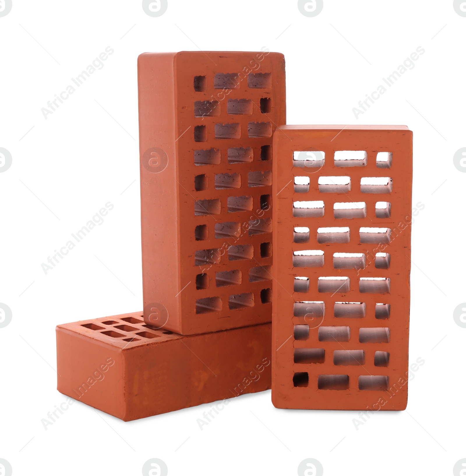 Red bricks on white background. Building material Photo of Red bricks on white background. Building material