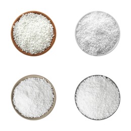 Set with ammonium nitrate pellets in bowls on white background, top view. Mineral fertilizer Image of Set with ammonium nitrate pellets in bowls on white background, top view. Mineral fertilizer