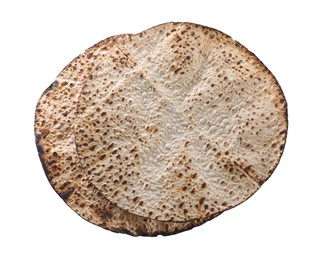 Tasty matzos on white background, top view. Passover (Pesach) celebration Photo of Tasty matzos on white background, top view. Passover (Pesach) celebration