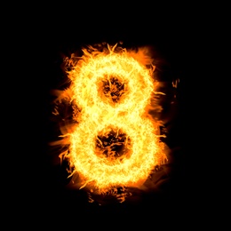 Image of Flaming 8 on black background. Stylized number design